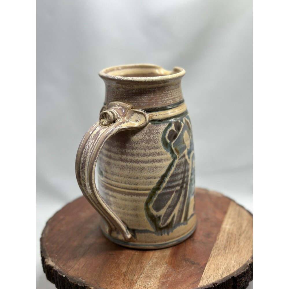 Art Pottery Pitcher Vase Handled Beautiful Glaze Pottery Signed